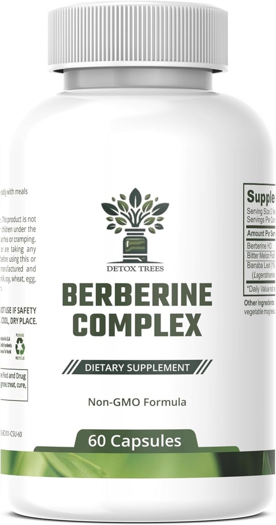 Berberine Supplement med Bitter Melon Extract og Banaba Leaf Extract - 1000mg Berberine HCL for immunsystem - Vægt Management - Non- GMO - Gluten- Free Berberine Complex, 60 Kapsler.