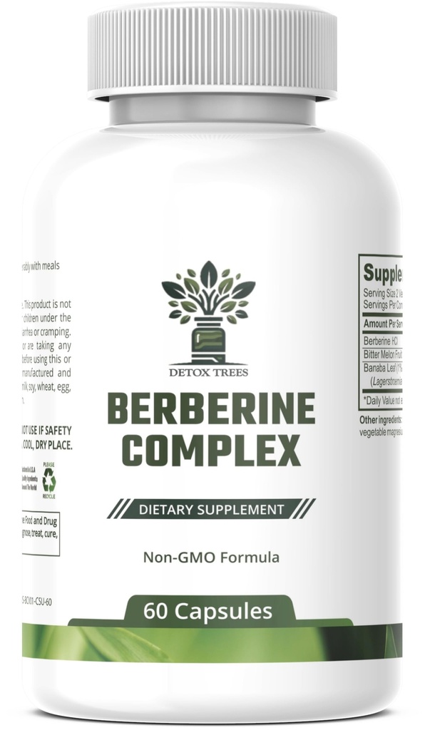Berberine Supplement med Bitter Melon Extract og Banaba Leaf Extract - 1000mg Berberine HCL for immunsystem - Vægt Management - Non- GMO - Gluten- Free Berberine Complex, 60 Kapsler.