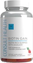 Consult Health BIOTIN GAIN Gummies med ANAGAIN - Reducere hårtab - Klinisk testet - 10.000 mcg Biottin vitamin B7 til støtte sund hårvækst, hud og negle for kvinder og mænd - 60 Greve