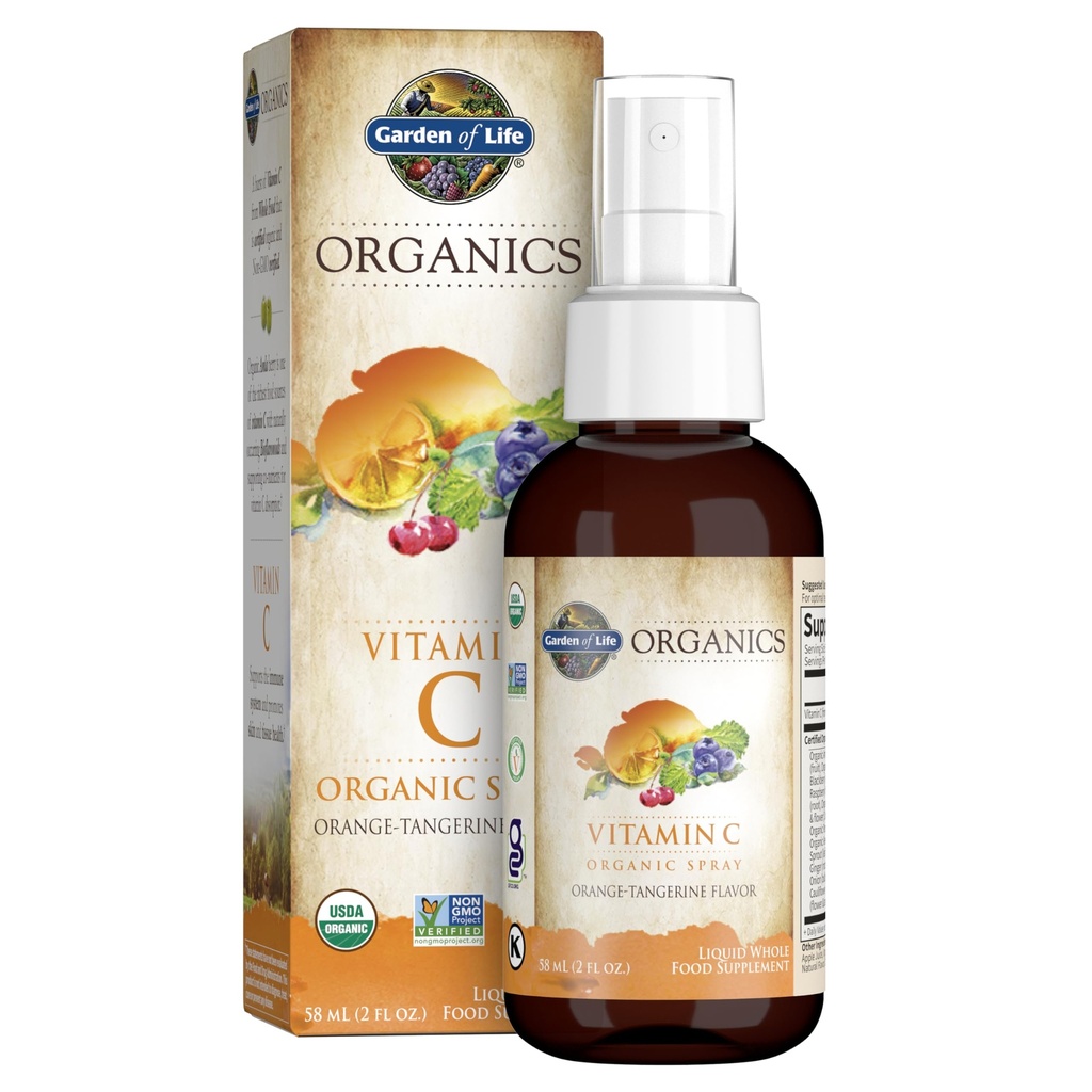 Livets Have Organics C Vitamin Spray til børn og voksne - Orange Tangerin, C-vitamin supplement, Antioxidant til immunforsvar og hud sundhed, 2 fl oz flydende dråber