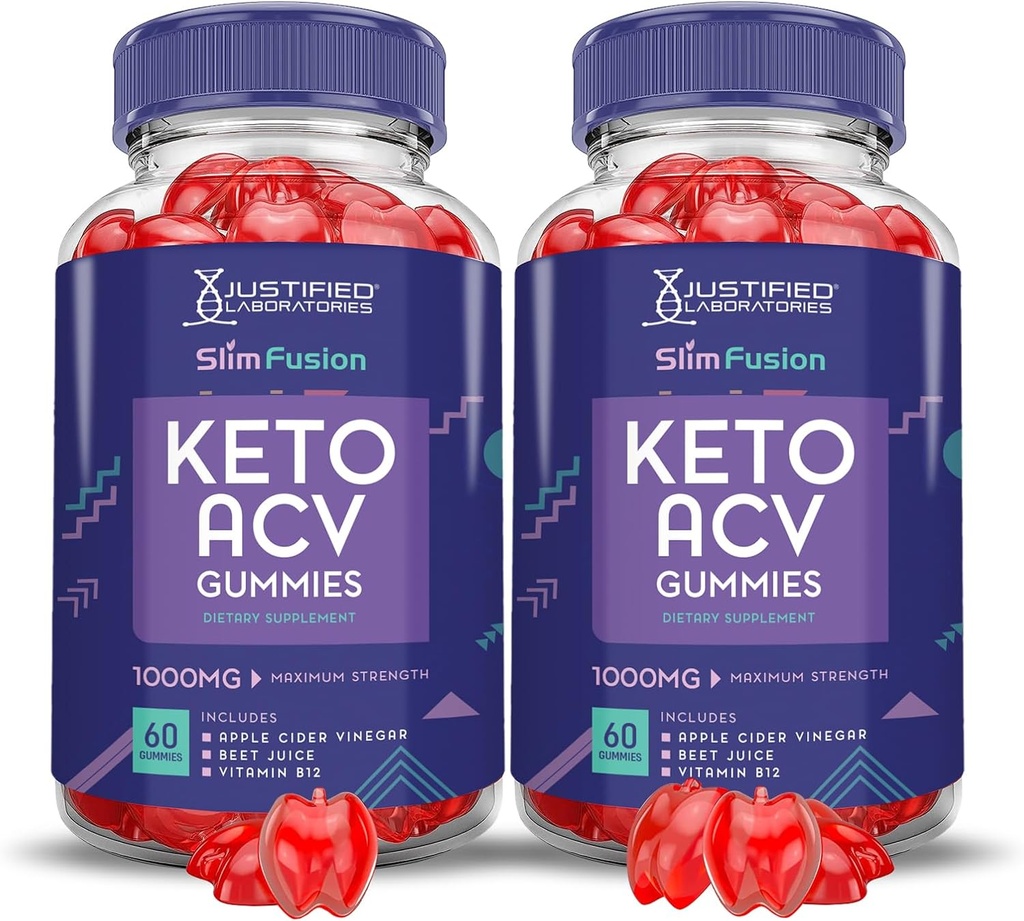 (2 Pack) Slim Fusion Keto ACV Gummies Advanced 1000MG Slimfusion Keto Gummies Formel Apple Cider Vinagar Formuleret med Pomegranat Beet Juice Powder B12 Vegan Non GMO 120 Gummys