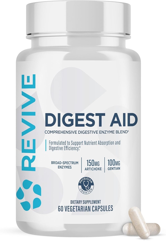 Revive MD Digest Aid, fordøjelsesstøtte supplement til mænd og kvinder - Omfattende fordøjelsesmæssige Enzyme Blend med Probiotika & Prebiotika til Gut Sundhed & sund fordøjelse (90 kapsler, 90 Servering)