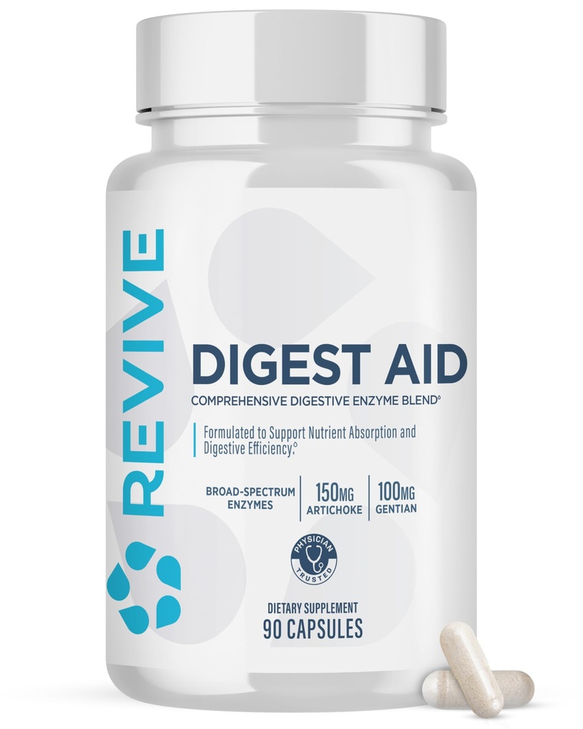 Revive MD Digest Aid, fordøjelsesstøtte supplement til mænd og kvinder - Omfattende fordøjelsesmæssige Enzyme Blend med Probiotika & Prebiotika til Gut Sundhed & sund fordøjelse (90 kapsler, 90 Servering)