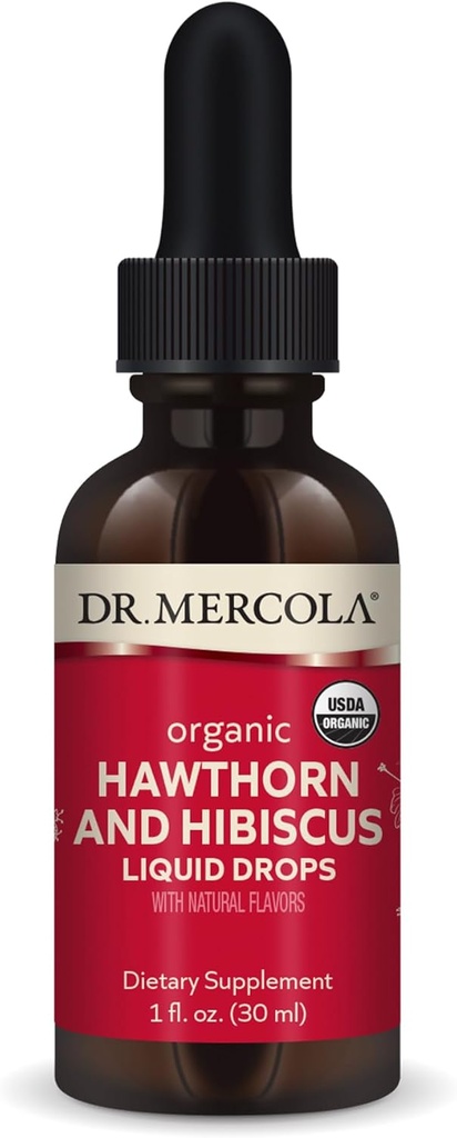 Dr. Mercola Organic Hawthorn og Hibiscus Liquid Drops Kosttilskud, 30 Servere (30 Droppers), Ikke GMO, Gluten Free, Soy Free, USDA Organic