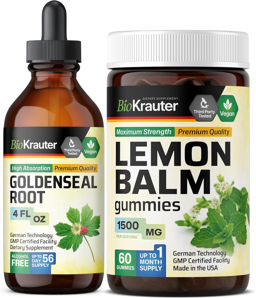 BIO KRAUTER Goldenseal Tinktur 4 Fl. Oz. & Lemon Balm 60 Gummies