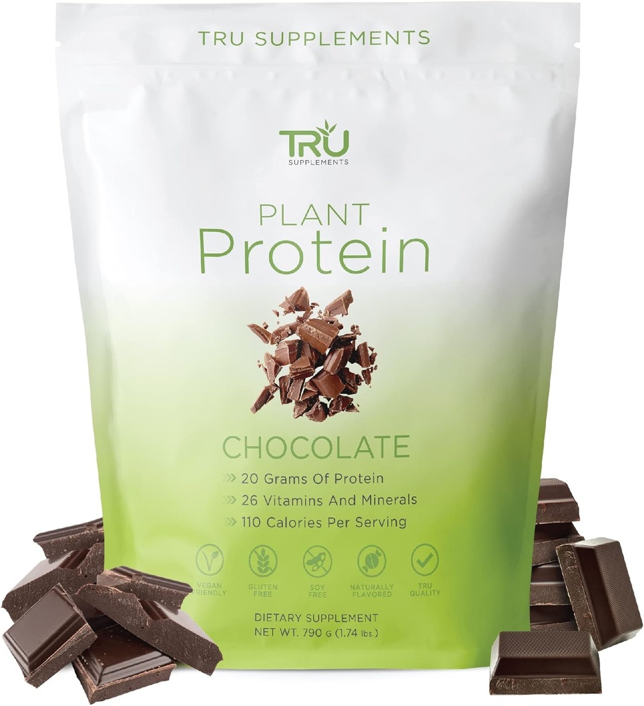 TRU Kosttilskud Plantebaseret Protein Powder, BCAA, EAA, 20g Vegan Brown Rice & Pea Protein, 100 kalorier, 27 Vitamin, Ingen Kunstige Artiskokker 25 Servering (Natural Chocolate Cream)