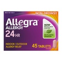 Allegra Voksen 24- timers Allergi Relief tabletter, non- Drowsy Indendørs og udendørs Allergi medicin, 180 mg Fexofenadine HCI Antihistamin Pill, 45- greve