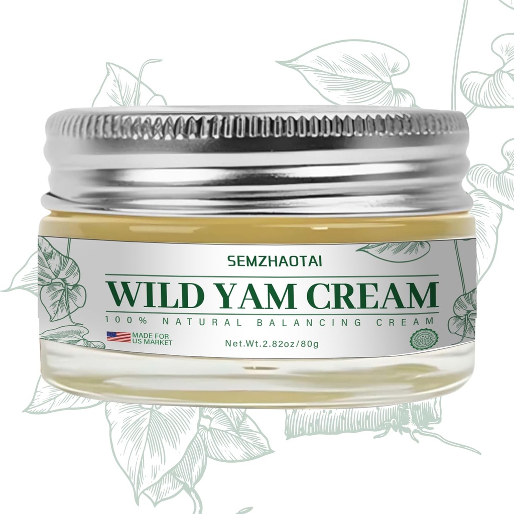 Organic Wild Yam Cream - Hormonbalance & Menopause Relief, Understøtter Hot Flashs & Night Sweats, 2.82 oz - Designet til det amerikanske marked af SEMZHAOTAI