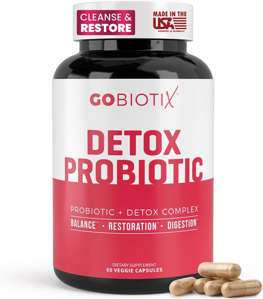 GOBIOTIX Detox Probiotisk supplement til fordøjelsessygdomme - Mælk Thistle, gurkemeje, og Mælkebøtte Root, Enzymer til Gut Health - 50 milliarder CFU - 60 kapsler