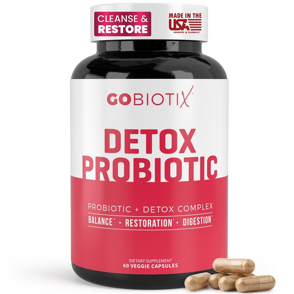 GOBIOTIX Detox Probiotisk supplement til fordøjelsessygdomme - Mælk Thistle, gurkemeje, og Mælkebøtte Root, Enzymer til Gut Health - 50 milliarder CFU - 60 kapsler