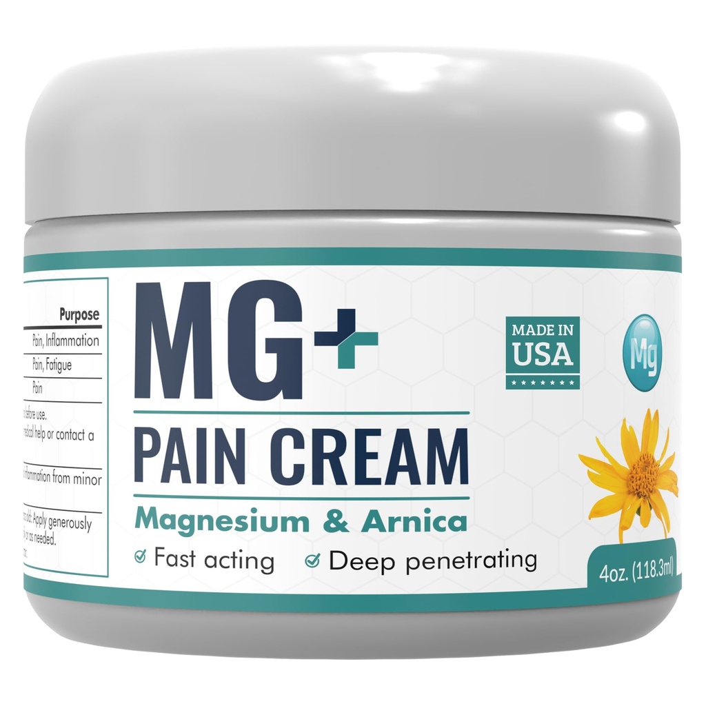 Mars Wellness MG + Magnesium Cream Pain Relief - Extra Strength Magnesium og Arnica Cream - 4 OZ Tub - Neuropati, muskelsmerter og ben kramper Relief - 1 pakke