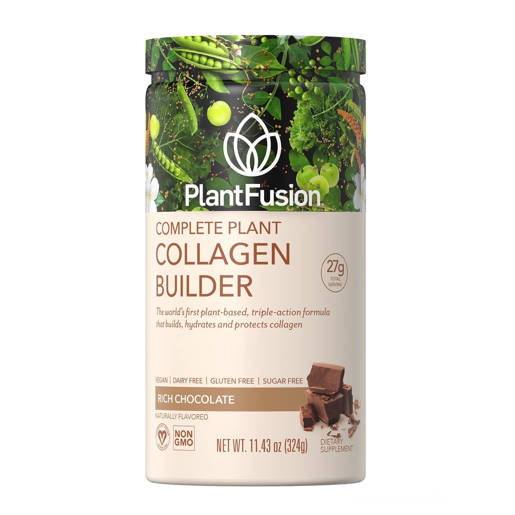 PlantFusion Vegan Collagen Powder - Plant baseret Collagen Protein Powder For Muscle & Joints, Hår, Hud & Nails - Keto, Gluten Free, Soy Free, Non- Dairy, No Sugar, Non- GMO - Chokolade 11.43 oz