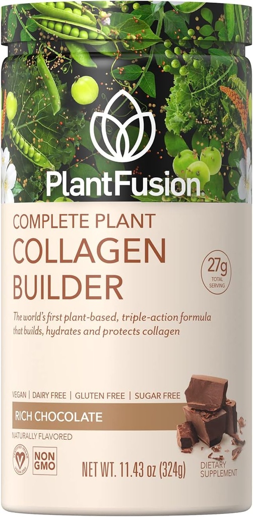 PlantFusion Vegan Collagen Powder - Plant baseret Collagen Protein Powder For Muscle & Joints, Hår, Hud & Nails - Keto, Gluten Free, Soy Free, Non- Dairy, No Sugar, Non- GMO - Chokolade 11.43 oz
