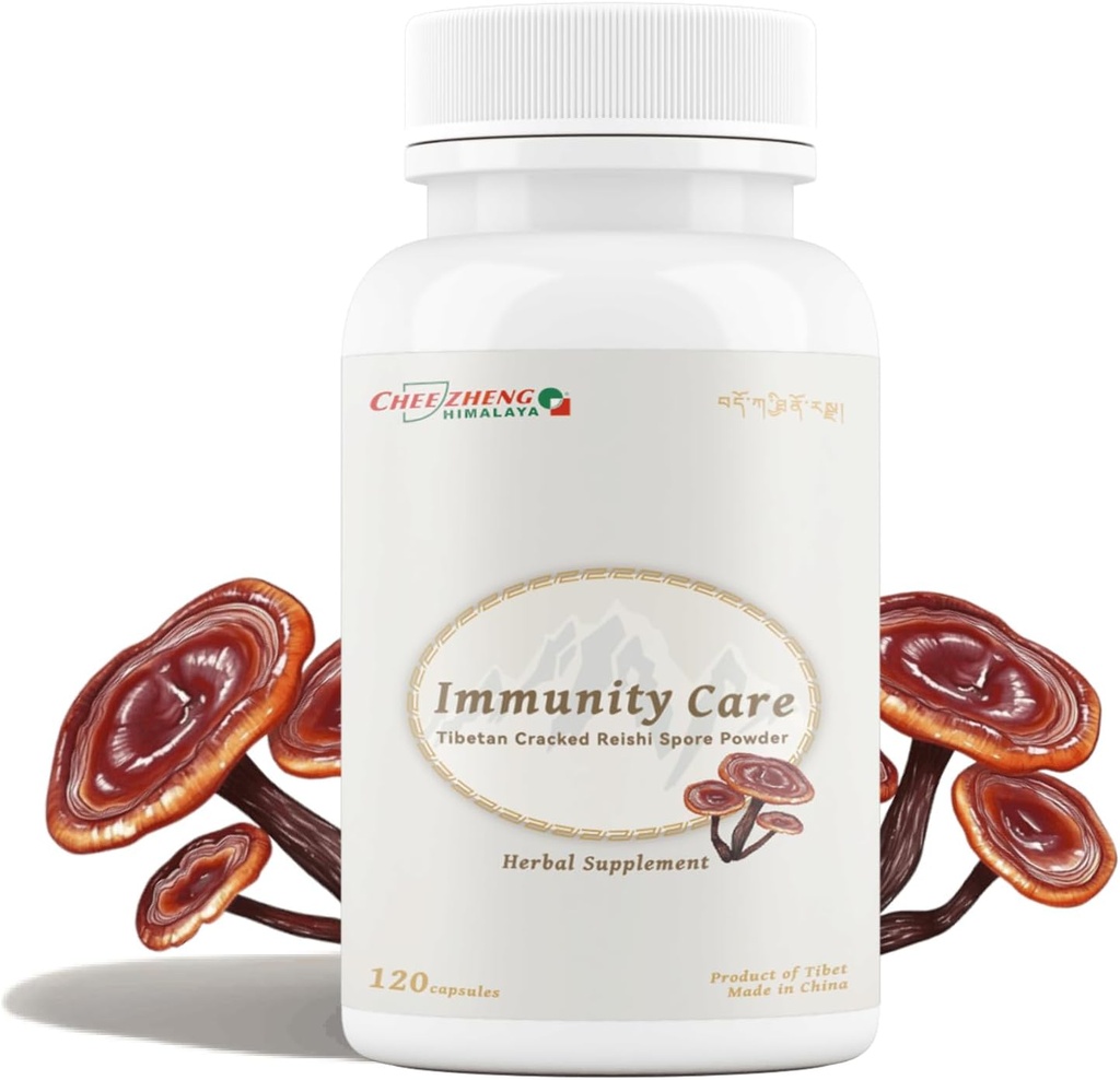 CheezhengHimalaya Reishi Mushroom, Organic Daily Supplements, Immunity Support and Longevity - Vegan, Gluten- Free, Non- GMO, Tibetansk Natural Herbal Supplement - 120 Kapsler, 1400 mg