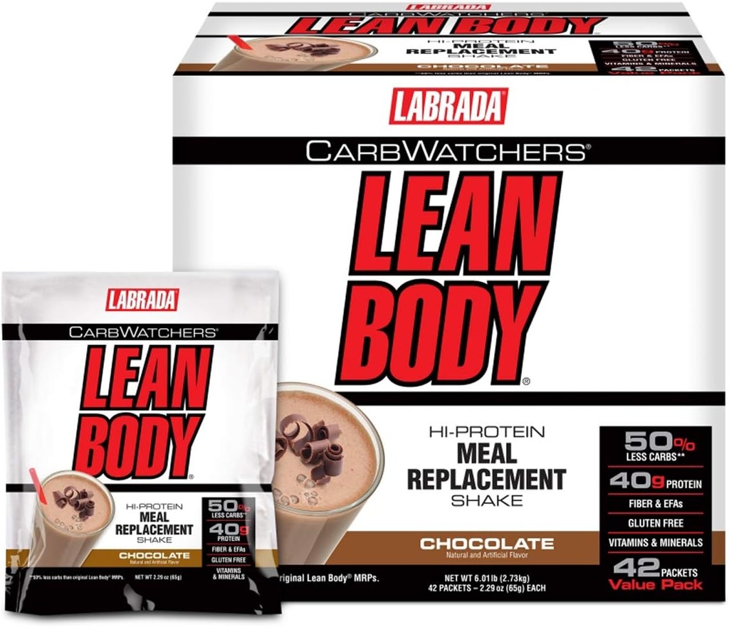 Labrada Carb Watchers Lean Body Hi- Protein Meal Erstatning Shake, Chocolate Ice Cream, 2.29 Ounce (pakke med 42)
