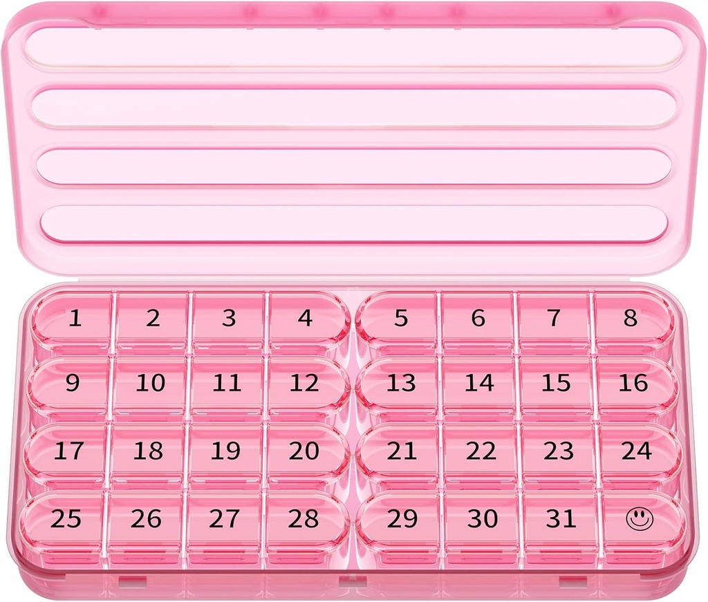 Zoksi Månedlig Pill Organizer 1 gang om dagen, 30 dag Pill Box Organizer En gang om dagen, En måned Stor Pill sag for rejser, 31 dag Daglig Medcin Container for vitaminer, tillæg & medicin (Pink)