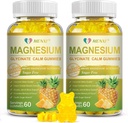 Magnesium Glycinate Gummies 400mg, Sugar Free Magnesium Taurate, Magnesium Malat tillæg med D-vitamin, B6, CoQ10 for afslapning, Stress Relief, Muscle, Bone & Sleep Support-120 Ananas Gummies