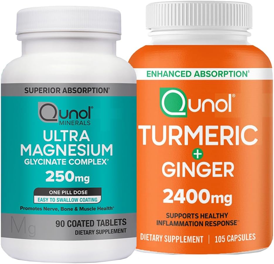 Magnesium & gurkemeje: Magnesiumglycinat Complex, 250 mg, 90 kapsler & gurkemeje, 2400mg, 105 kapsler