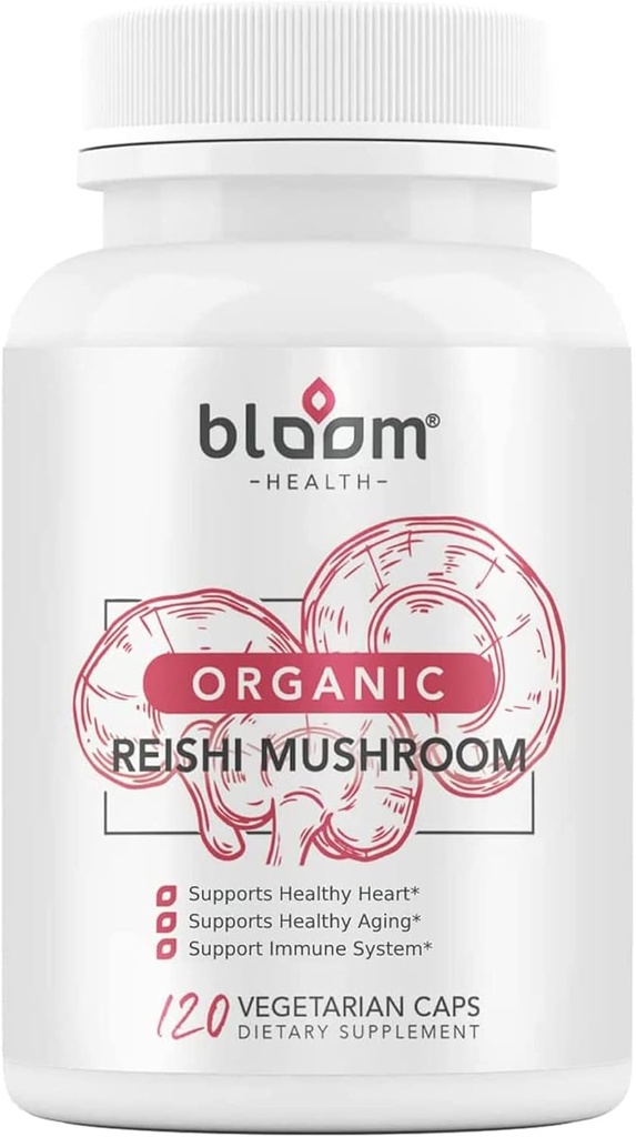 Reishi Mushroom Kapsler, Organic Ganoderma Lucidum til immunforsvar, Cardio Sundhed og energi - Gluten Gratis, Non- GMO, Vegan- Friendly 1000mg Reishi Mushroom Extract (120 Kapsler)