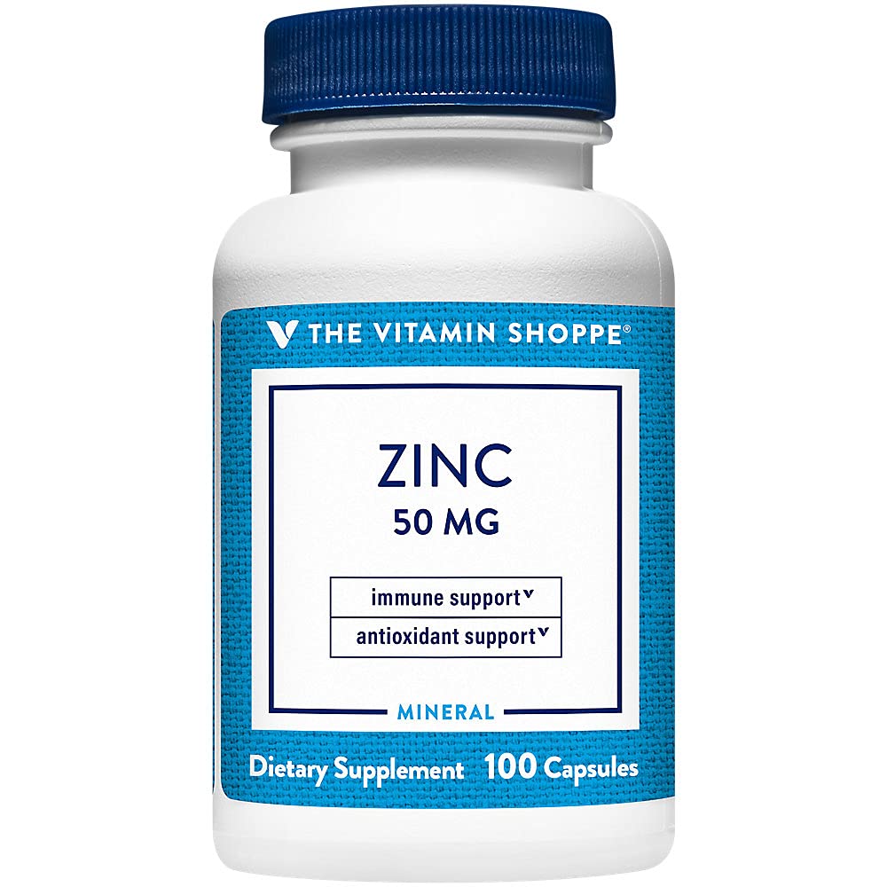 Den Vitamin Shoppe Zink 50MG - immunforsvar, hud sundhed & antioxidant Beskyttelse, Essential Mineral (100 kapsler)