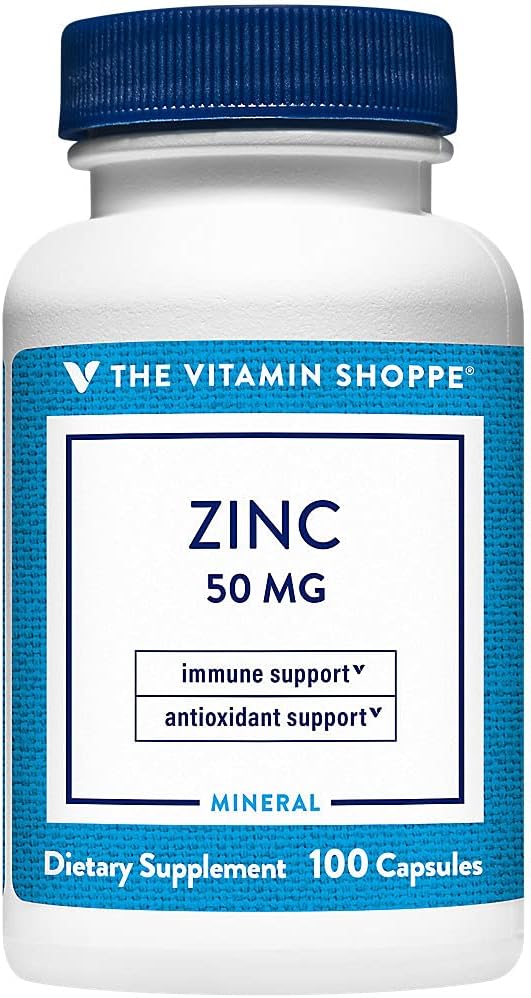 Zink 50mg - Understøtter sund immunfunktion & øje sundhed, stærkt Absorbable, Antioxidant supplement - Daglig servering, Gluten & Dairy Free (100 kapsler) af Vitamin Shoppe