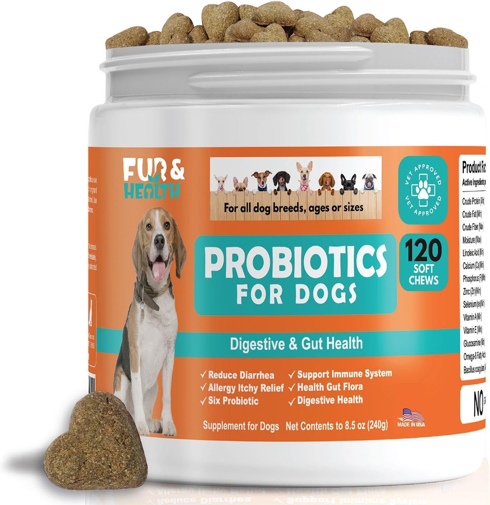 Probiotika til hunde fordøjelsesmedicin supplement Allergi & Itchy Hud - Pet Diarré Gas Behandling Opsæt Mavesæk Relief kylling Flavor 120 Soft Chews