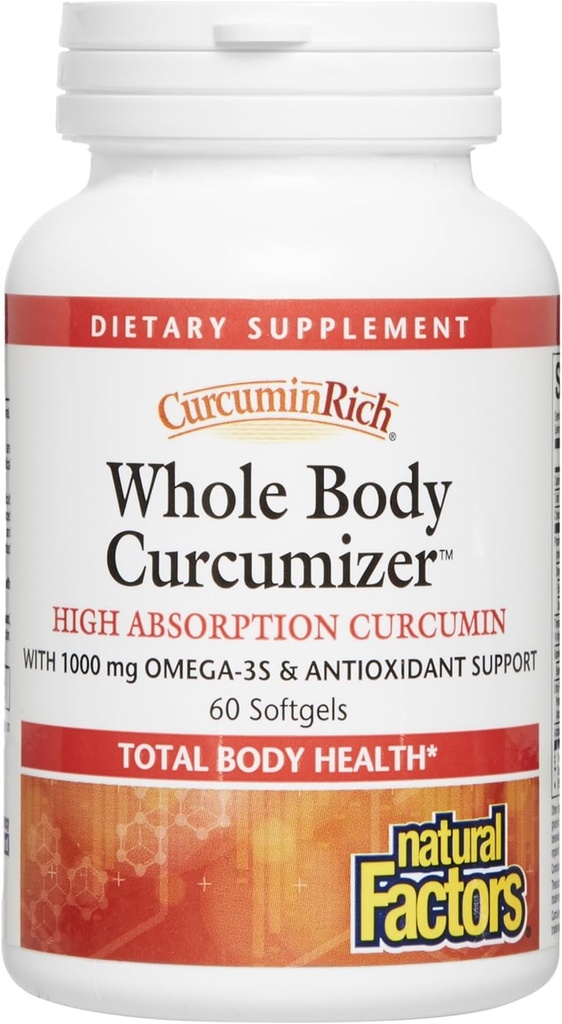CurcuminRich hele kroppen Curcumizer af naturlige faktorer, Understøtter en sund hjerte, Joints, hjerne og inflammatorisk reaktion med Omega-3 EPA og DHA, 60 bløddele (30 portioner)