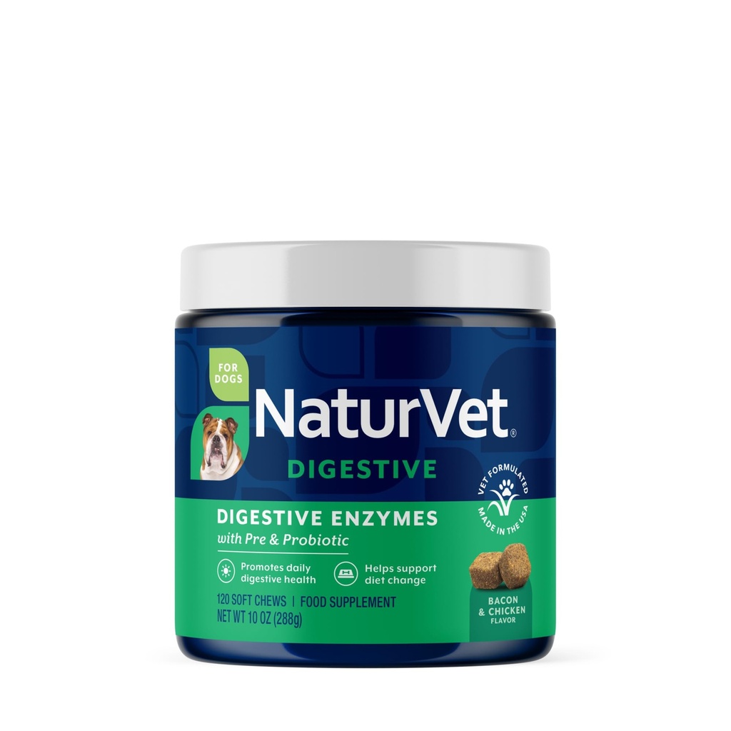 NaturVet - Digitale enzymer - Plus Probiotika & Prebiotika - Hjælper Support Diet Ændring & En sund fordøjelsesmetode - for hunde og katte (Soft Chews, 120 Greve)