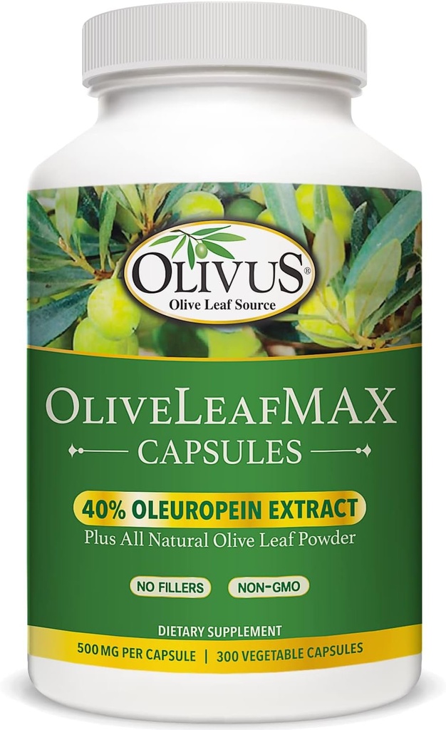 OliveLeafMAX Olive Leaf Extract (40% Oleuroepin) + Organic Olive Leaf Powder + Ingen Fyldere + 300 Vegetariske Kapsler + Sourced fra Spanien og fremstillet i USA på GMP Facility