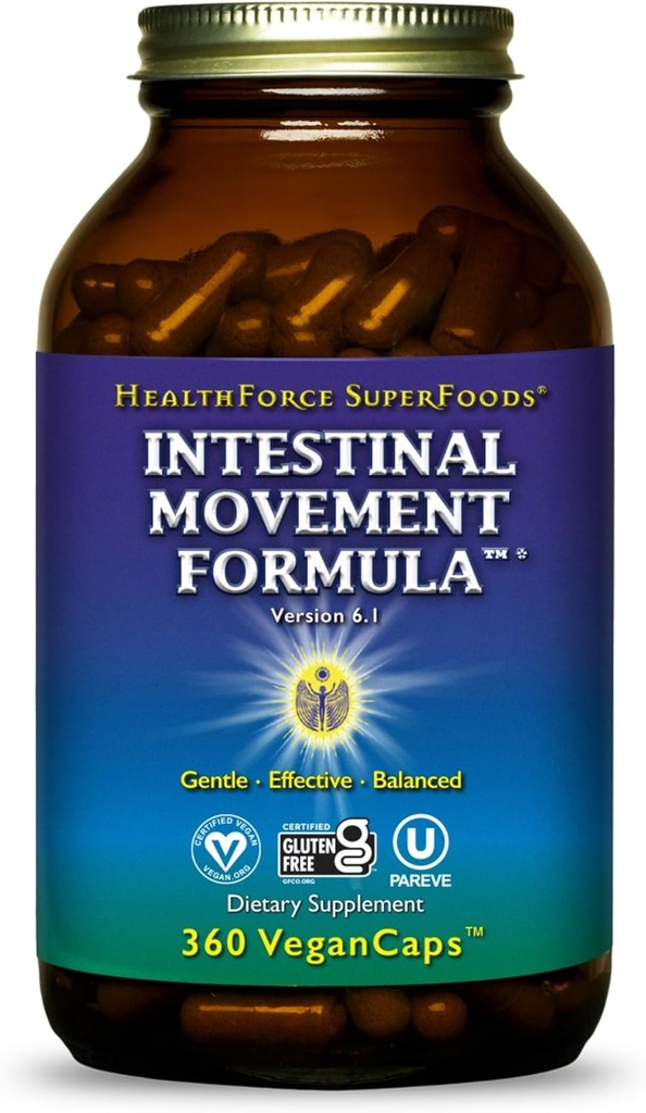 HealthForce SuperFoods Intestinal Movement Formel - Natural Laxative Understøtter tarmregulering - All- Natural fordøjelse supplement til støtte Forstoppelse - Gluten- Free & Vegan - 360 Caps