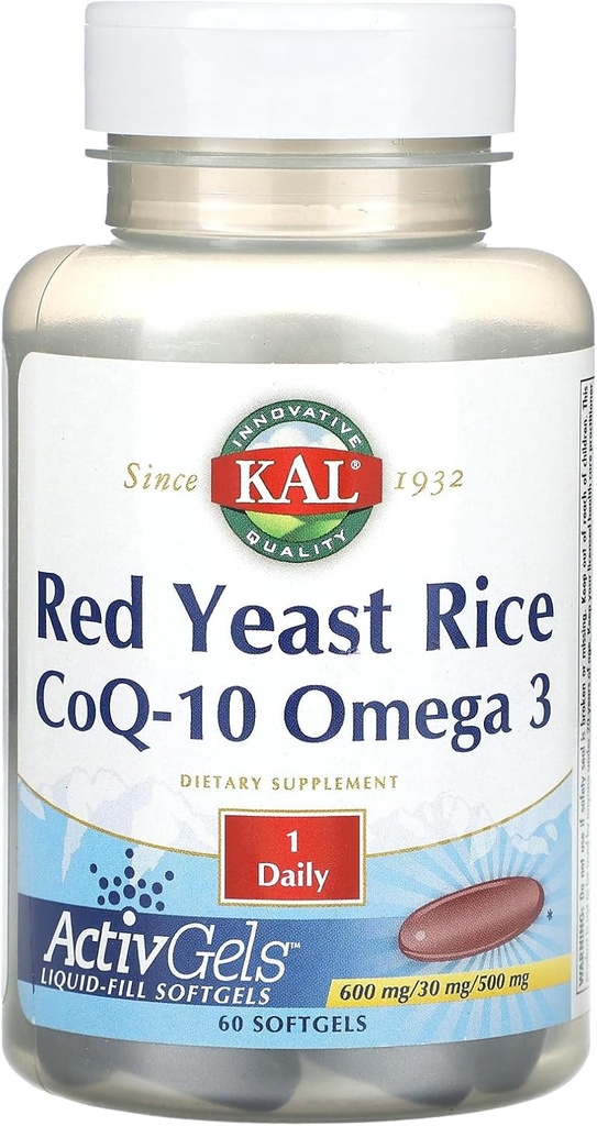 KAL Red Yeast Rice, CoQ- 10, Omega 3, 60 Softgels