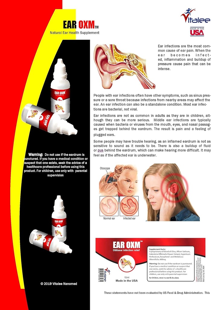 Øre OXM - naturlige Øre Aches & Infektion dråber (1 flaske, 15 ml)