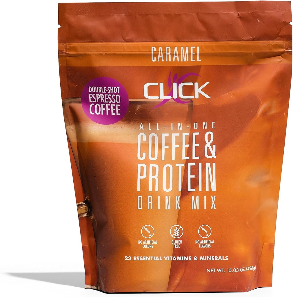Klik på Coffee Protein Powder • 124; Dobbelt shot Espresso • 124; 16g Protein • 124; 23 Væsentlige vitaminer • 124; Lav kalorie Meal Erstatning • 124; 150mg Koffein • 124; Gluten Free • 124; Ingen kunstige smagsstoffer eller farvestoffer • 124; Caramel