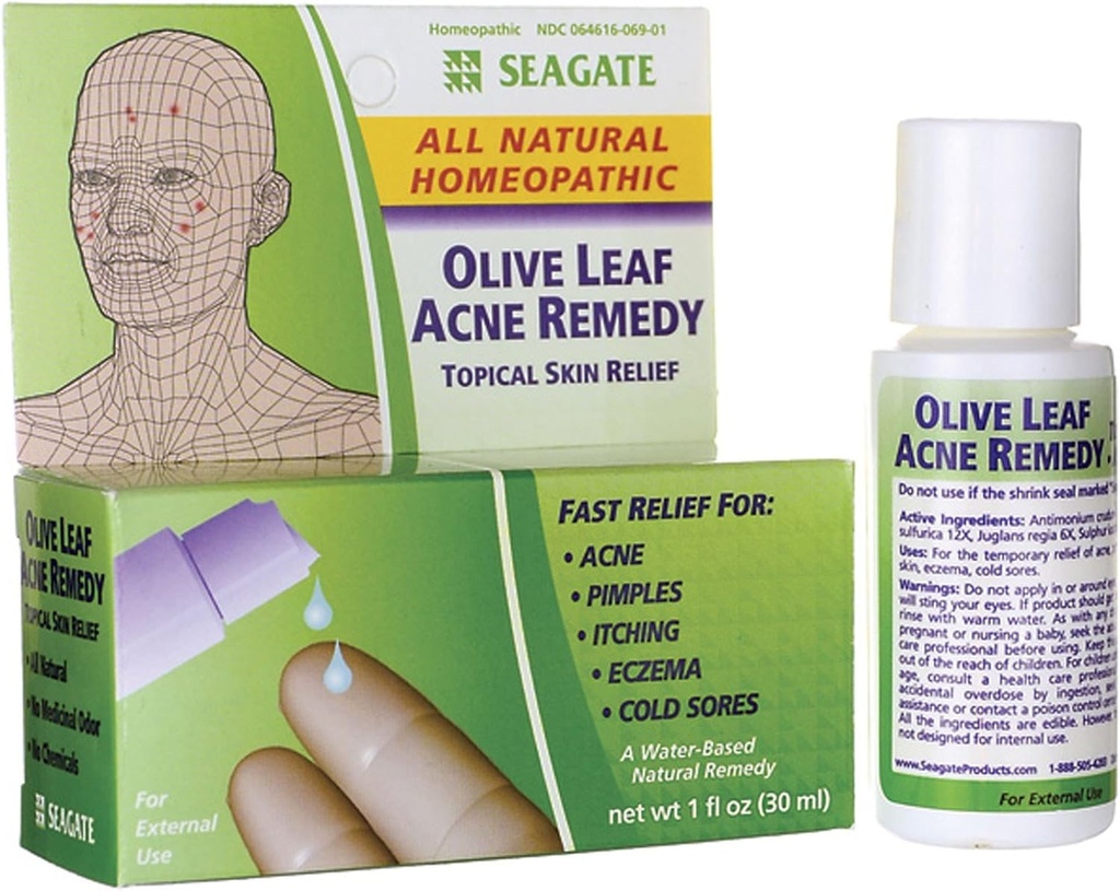 Seagate Products Homøopatiske Olive Leaf Natural Acne Remedy (Pack of 1) 1 Ounce