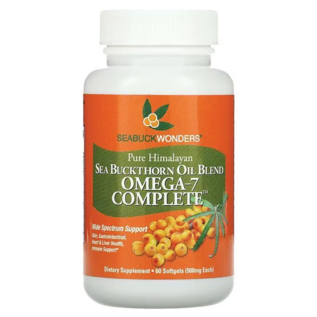 SEABUXWONDERS Organic Sea Buckthorn Oil, Omega- 7 Complete Softgels, 60 Greve, med Omega 3, 6 & 9, Understøtter hår, Hud & Negle Sundhed, 1000 mg pr Servering