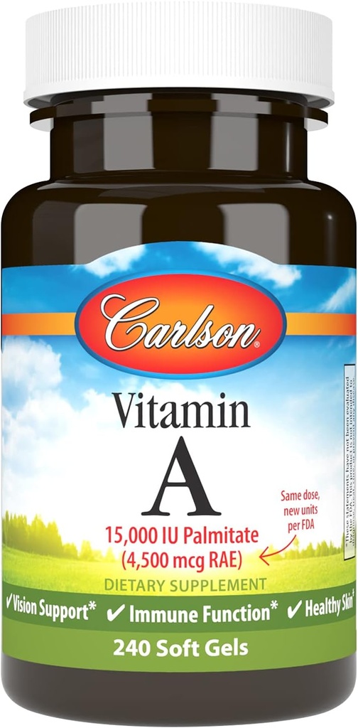 Carlson - vitamin A, 15000 IE Palmitat (4500 mikrogram RAE), Vision Health, Sund Hud, 240 Softgels