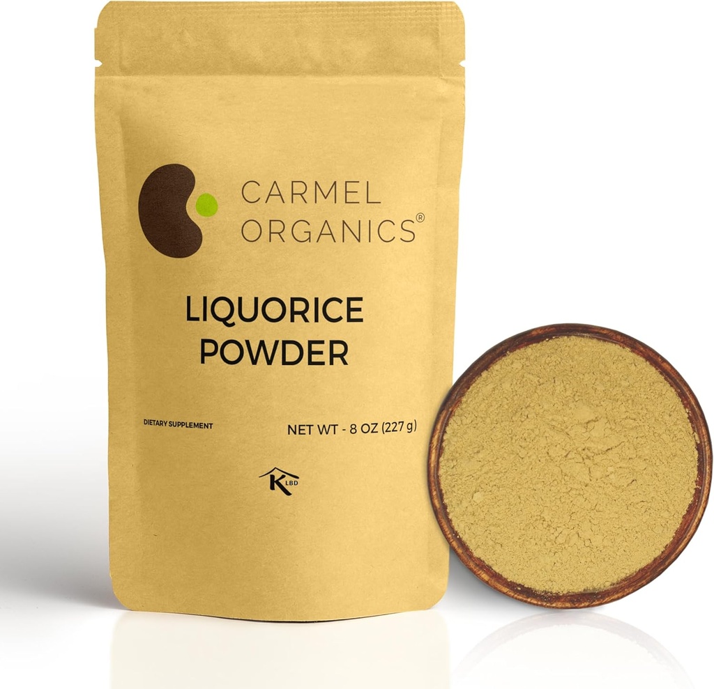 CARMEL ORGANICS Lakrids Root Powder - 8 Ounce szág 124; Urte Supplement # 124; Naturlig sødestof og fordøjelsesstøtte # 124; Non- GMO # 124; Ingen tilsat konserveringsmidler & tilsætningsstoffer