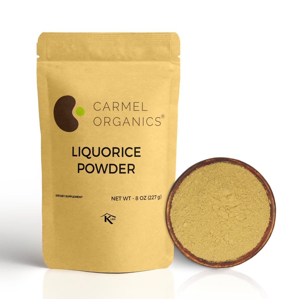 CARMEL ORGANICS Lakrids Root Powder - 8 Ounce szág 124; Urte Supplement # 124; Naturlig sødestof og fordøjelsesstøtte # 124; Non- GMO # 124; Ingen tilsat konserveringsmidler & tilsætningsstoffer