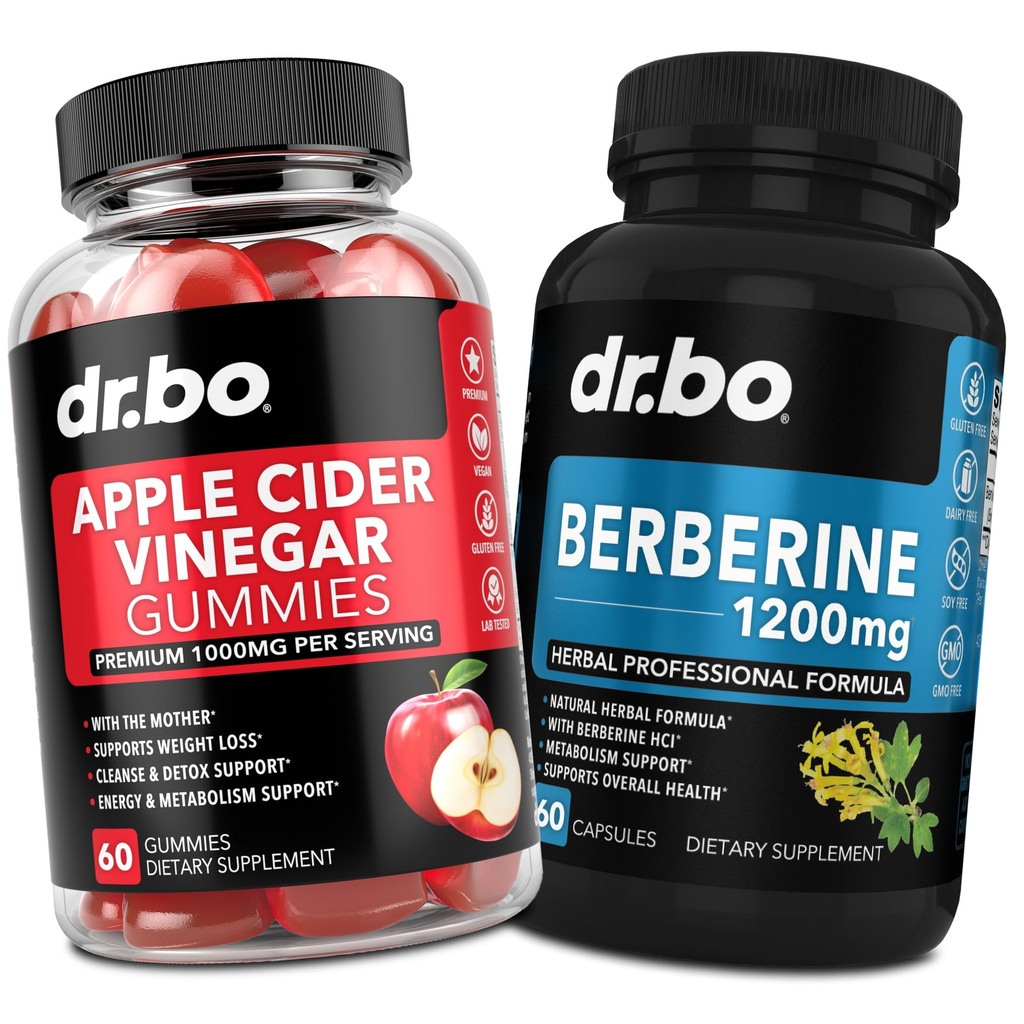 DR. BO ACV Gummies & Berberine Supplement Capsules - 1000MG Apple Cider Vinegar Gummies & Berberine HCL 1200mg Pills for Digestion, Gut Health & Metabolism