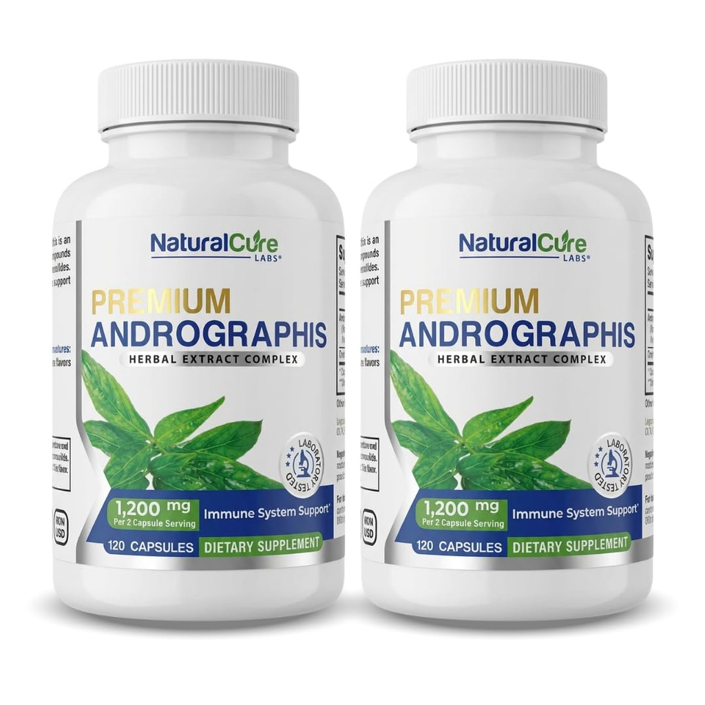 Naturlige Cure Labs Premium Andrographs Paniculata Extract 1,200mg (100mg Andrographolides), 120 Kapsler, Non- GMO, Vegan, Gluten Free