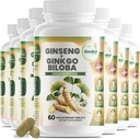 GreeNatr Ginko Biloba & Panax Ginseng Supplement - Rød Ginseng Brain Supplement for hukommelse og fokus - Ginkgo Biloba Kosttilskud til god vision, immunsystem og forbedret blodgennemstrømning - 12 flasker