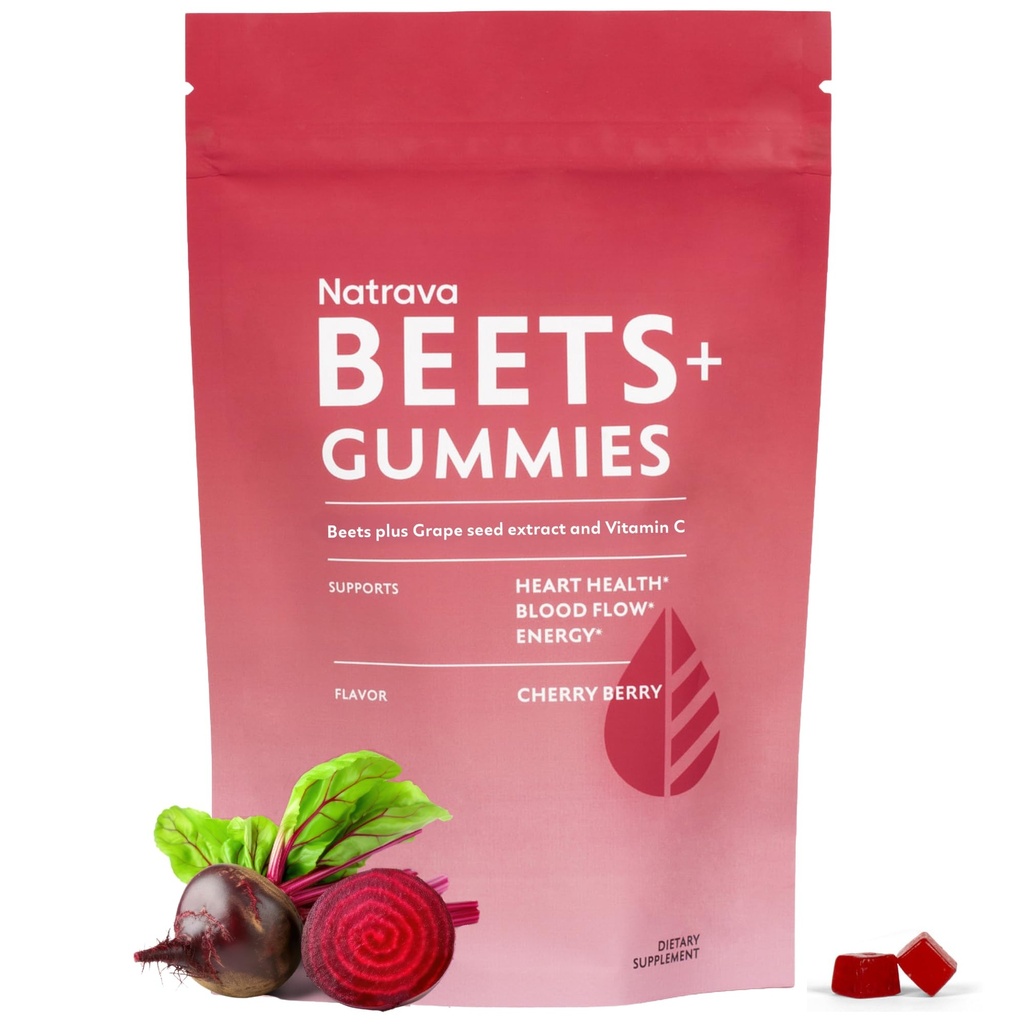 Beets + Gummies - Premium Beet Root Powder, Grape Seed Extract og C-vitamin - understøtter sundt blodtryk og hjerte sundhed - Lavt sukker nitrogenoxid og cirkulering supplement - 50 gummies