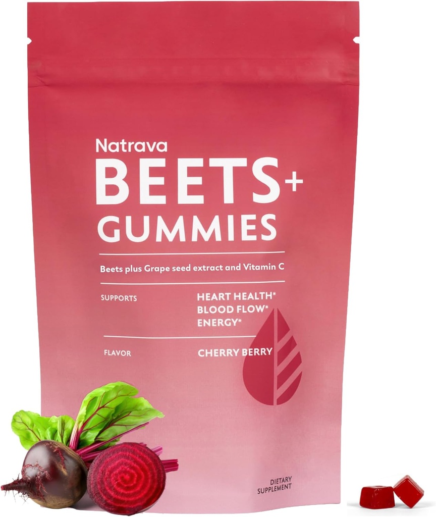 Beets + Gummies - Premium Beet Root Powder, Grape Seed Extract og C-vitamin - understøtter sundt blodtryk og hjerte sundhed - Lavt sukker nitrogenoxid og cirkulering supplement - 50 gummies