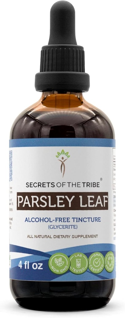 Secrets of the Tribe Persley Leaf Alkohol- Free Liquid Extract, Persley (Petroselinum crispum) Tørret Leaf Tincture Supplement (4 FL OZ)