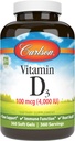 Carlson - D3- vitamin 4000 IE (100 mcg), immunforsvar, knoglerelateret, muskelsundhed, cholecalciferol, D- vitamintilskud, D3- vitamin Soft Gels, 360 Softgels