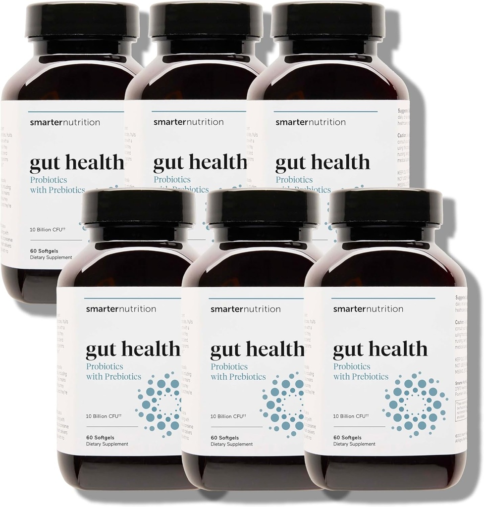 Smarter Nutrition Gut Health Probiotika med Prebiotika - 100% Soil- baserede Strops med MCT Oil til fordøjelse, immunsundhed, Gut Microbiome - Vegetar - 360 Greve (Pack of 6) - 180 -Day Supply