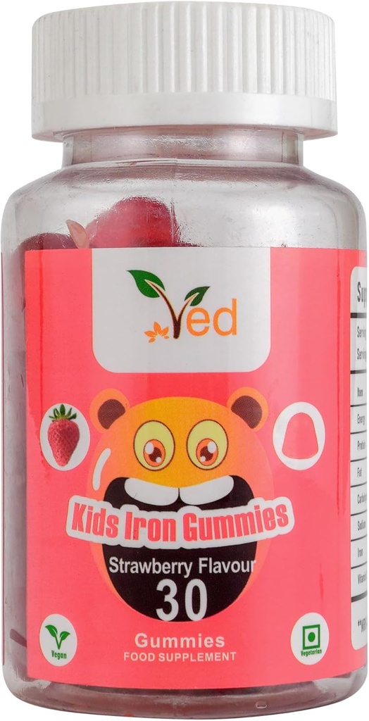 Med Kids Iron Gummies for Iron Supplement, Energi & Immunsystem - Vegan - 15 dages forsyning, 30 Chewable Kids Vitamin Gummies. (15 dages forsyning)