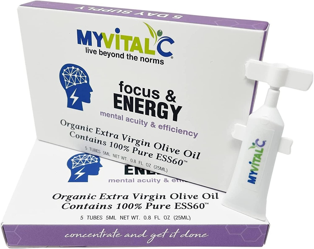 MyVitalC Focus & Energy Supplement - Pure ESS60 i Økologisk Ekstra Jomfru Olivenolie - 30 dages levering 150 ML - pakke med 6