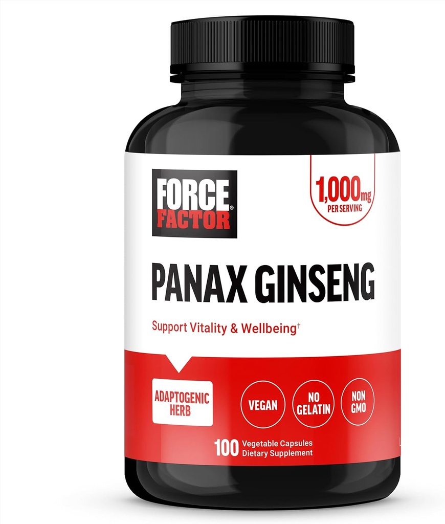 FORCE FACTOR Panax Ginseng Adaptogen Koreansk Ginseng Supplement til støtte energi, Klarhed, og velvære, Non- GMO, Vegan- Friendly, Premium kvalitet, 100 kapsler