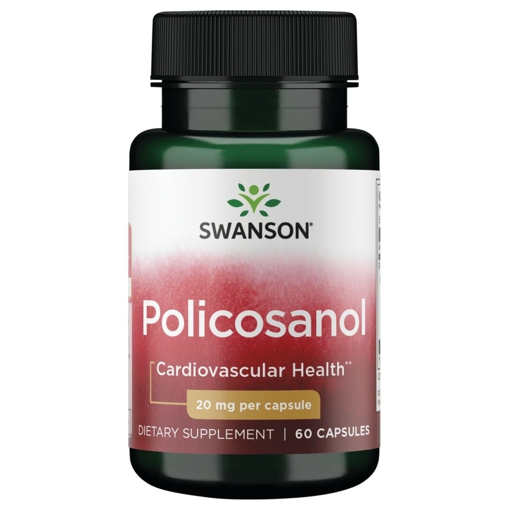 Swanson Policosanol - Supplement Hjælper støtte Kardiovaskulær sundhed - Alle naturlige formel aids godt hjerte sundhed & funktion - Hjælper med at opretholde sunde kolesterolniveauer (60 kapsler, 20 mg hver)